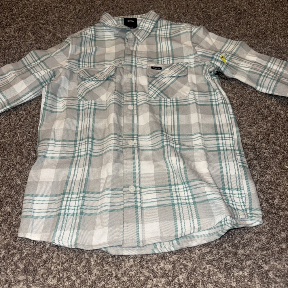 RCVA Boys Kids Flannel Large Button‎ Up Collar Shirt